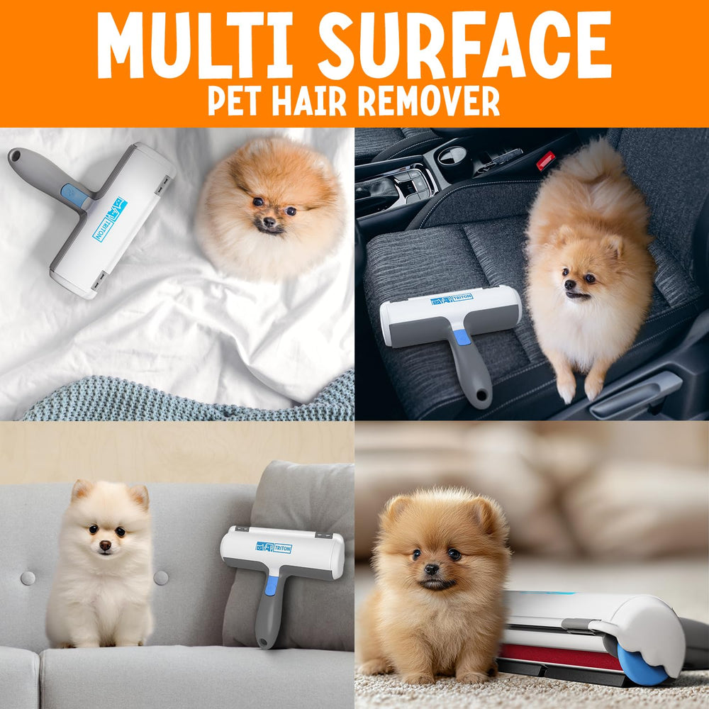 Triton on a sofa demonstrating effective pet hair removal