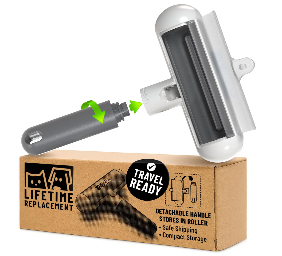 Triton Travel Pet Hair Removal Tool—compact design aids quick fur pickup during travel.