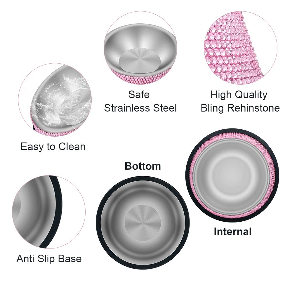 Triumilynn pink bling dog bowl showcases fashion-forward design for small dogs at feeding time