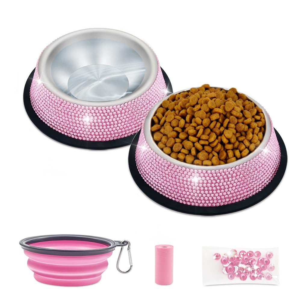 Triumilynn rhinestone cat bowls pink shine enhance mealtime for small pets