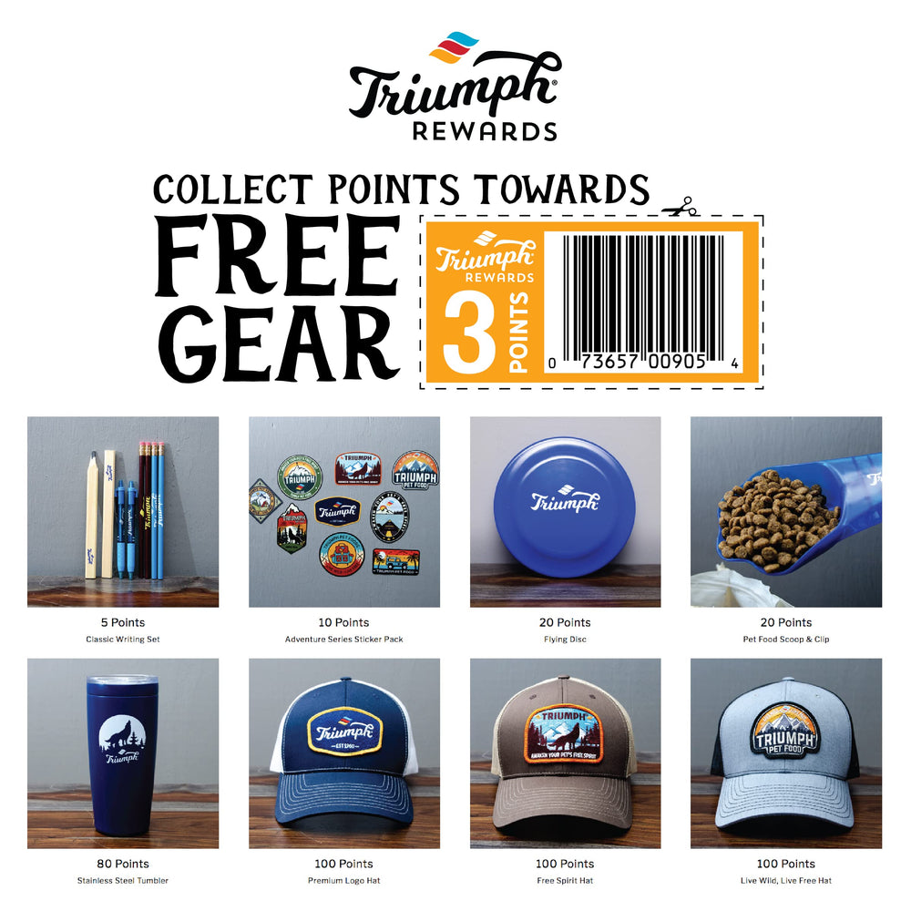 Dog enjoying Triumph Free Spirit bites as a tasty grain-free treat.