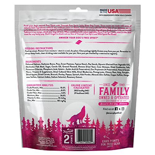 Triumph Free Spirit salmon ingredients close-up highlighting real salmon for tasty snacking.