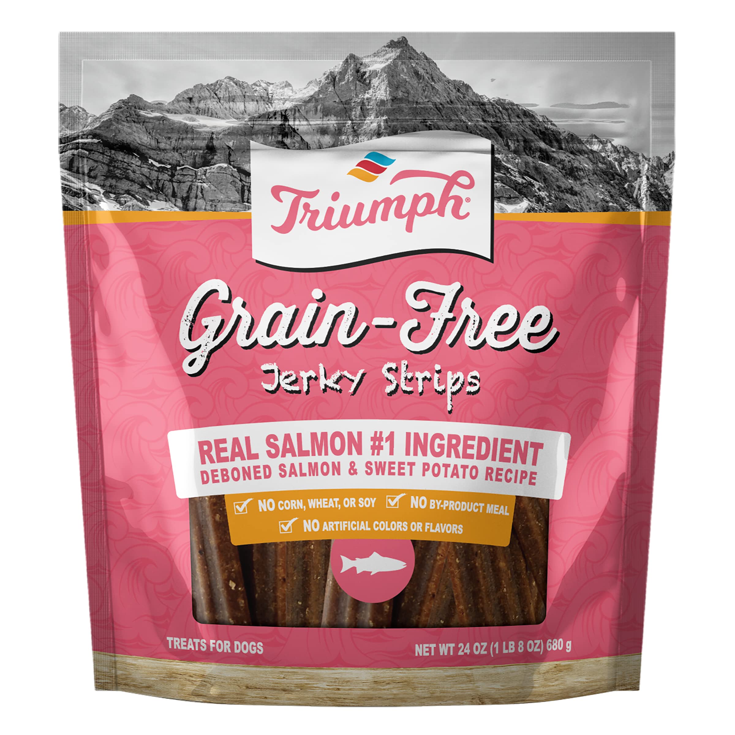 Triumph Free Spirit packaging with salmon jerky bites, ideal for training rewards.