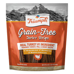 Closeup of Triumph Free Spirit turkey jerky bites texture, chewy dog treat for training.