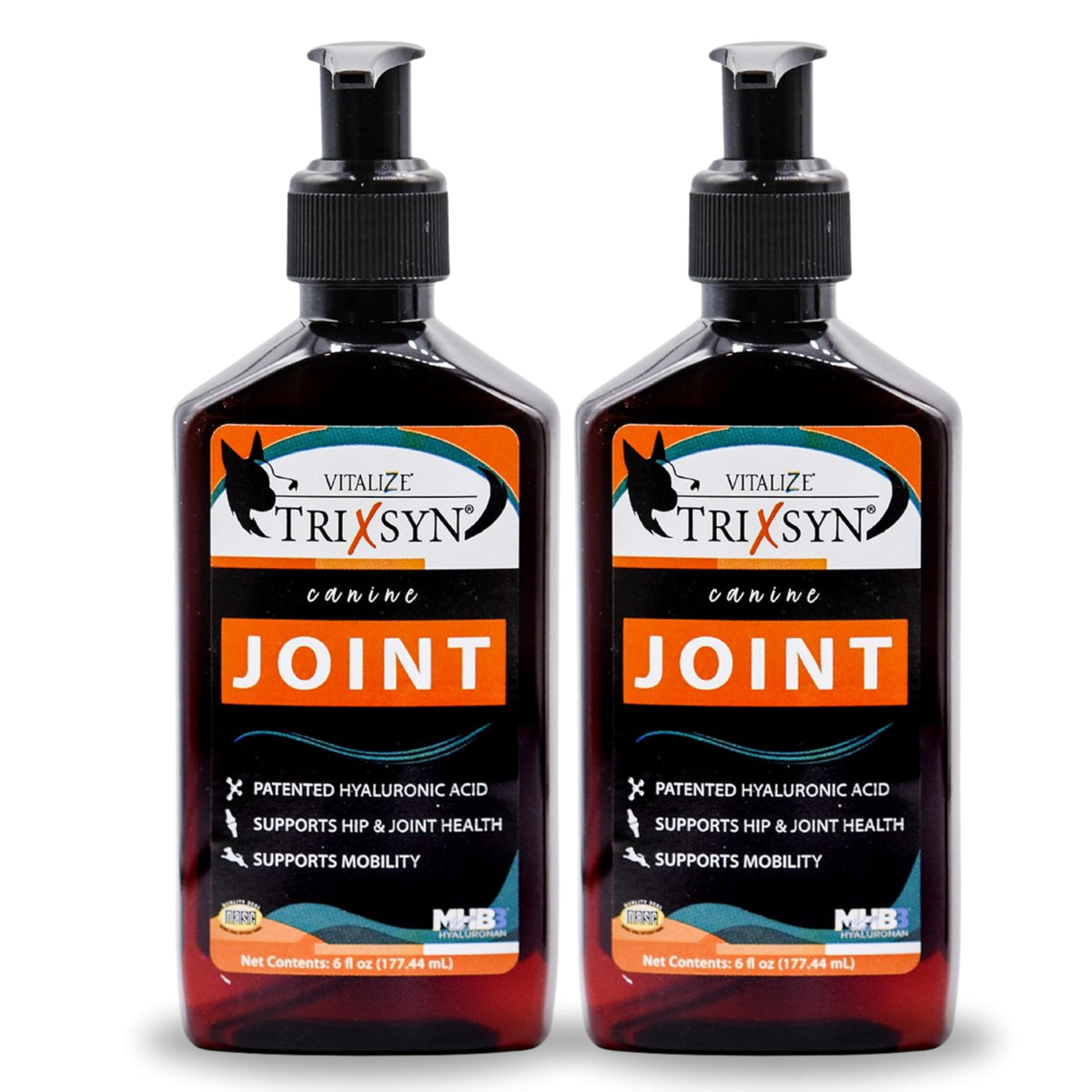 TRIXSYN Canine liquid bottle pour supports easy daily joint care for dogs.