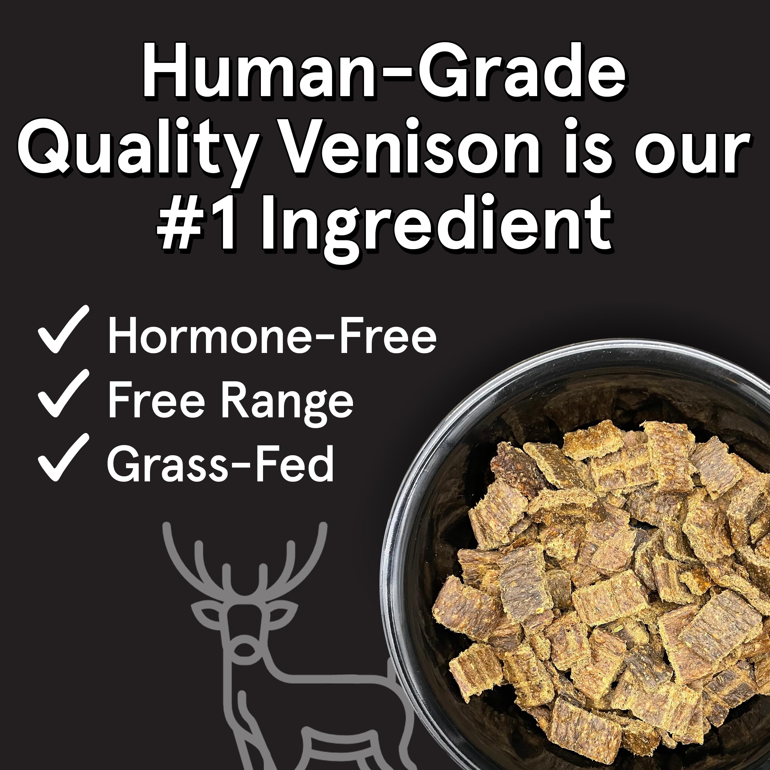 TRMC 2lb bag venison dry dog food shows grain-free, convenient feeding option