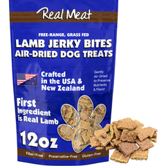 TRMC real meat dog treats 12oz bag front—premium lamb jerky for training rewards