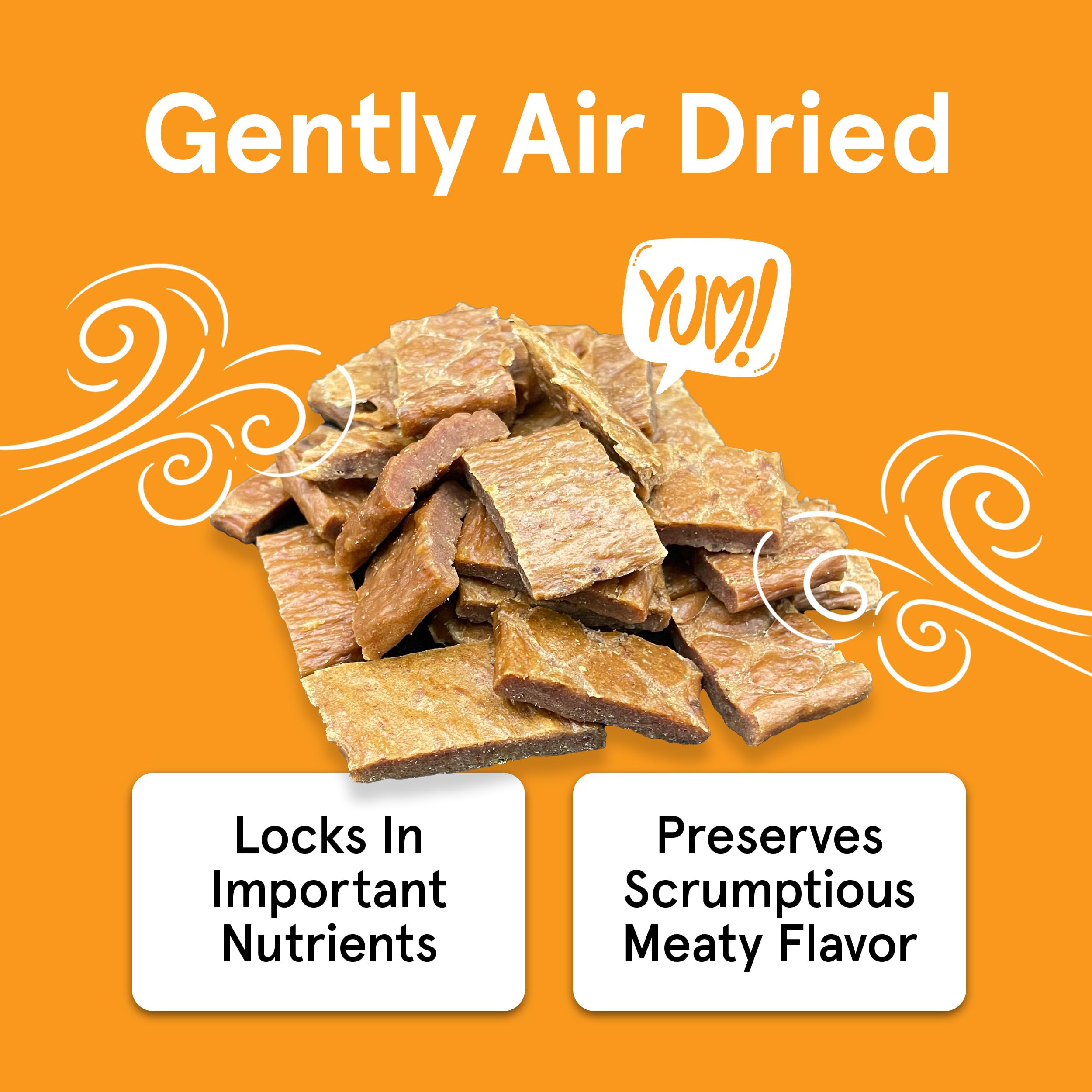 TRMC Real Meat Dog Treats grain-free label highlighting easy digestion and natural ingredients.