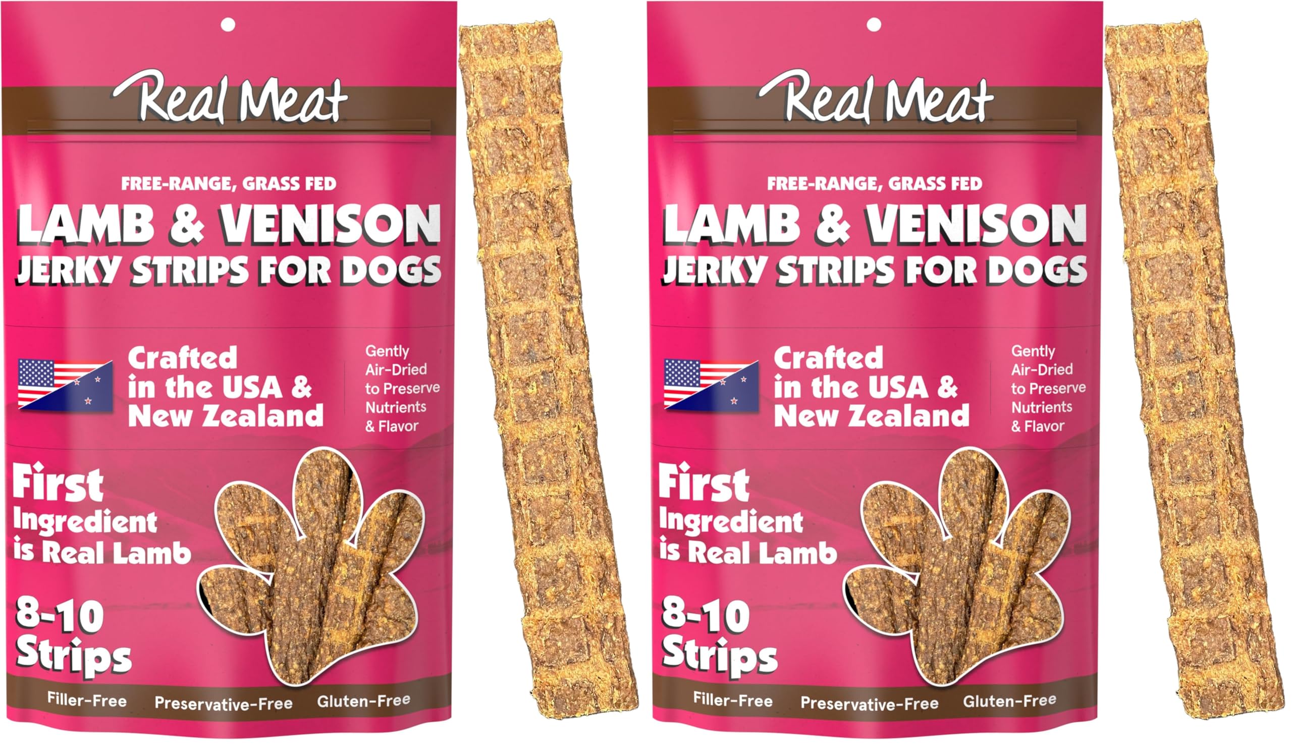 TRMC Real Meat Lamb & Venison Jerky pack-2 promises tasty training rewards.