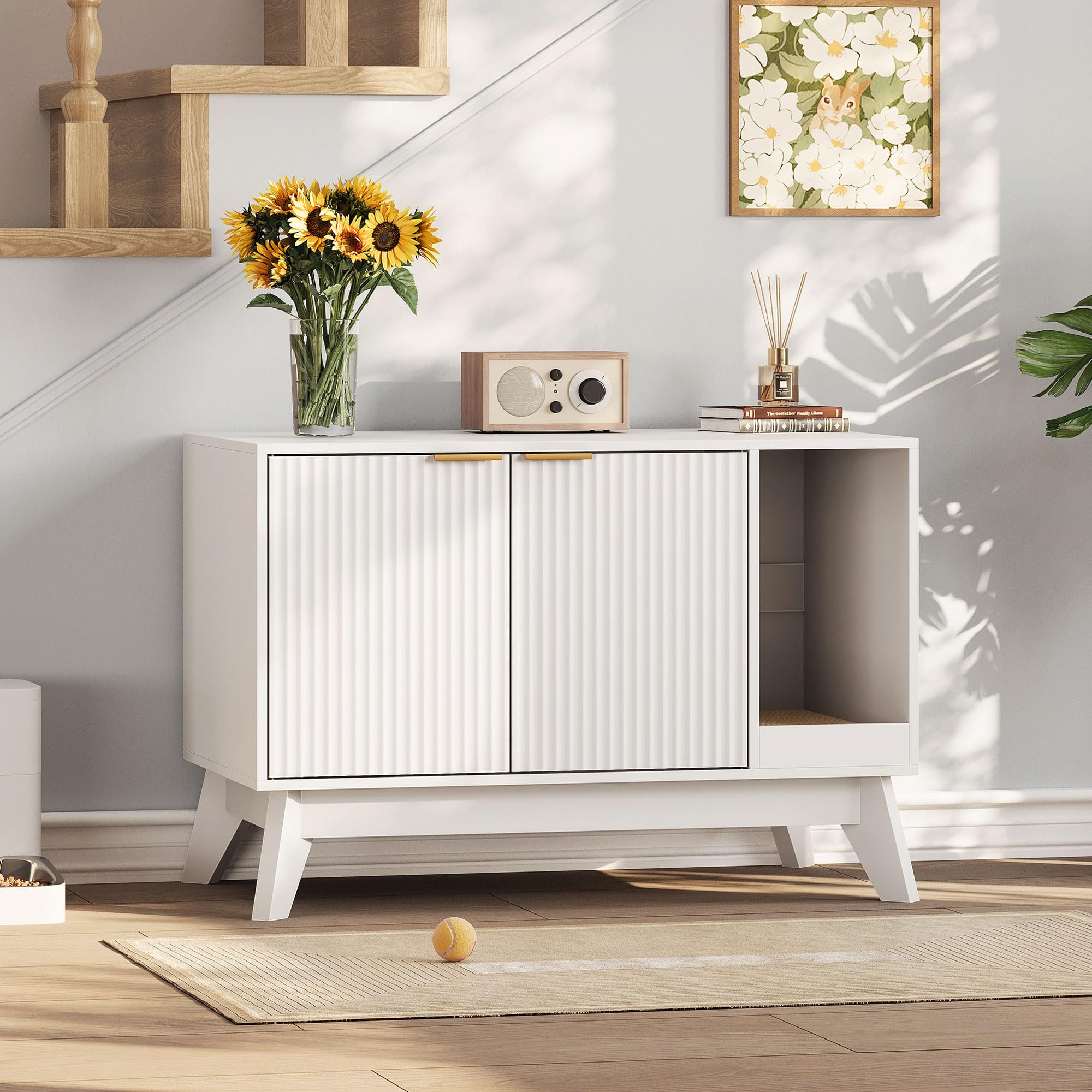 TROJM cat litter box enclosure durable wood with scratch-resistant surface