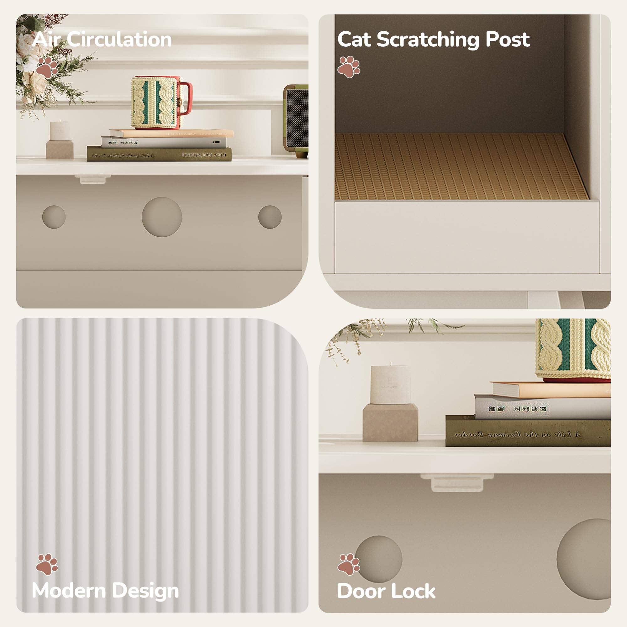 TROJM cat litter box enclosure white cabinet blends with living room decor