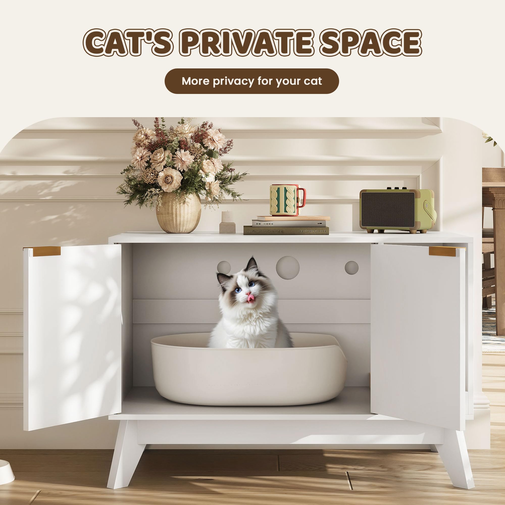 TROJM cat litter box enclosure spacious countertop for storage or decor