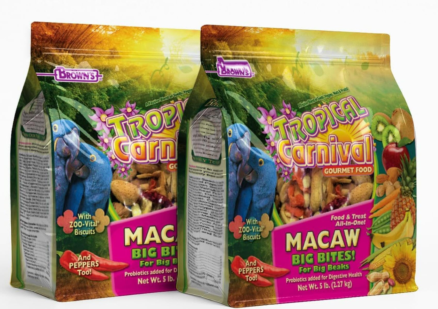 Tropical Carnival Big Bites macaw food bag with right-sized bites for engaging mealtimes