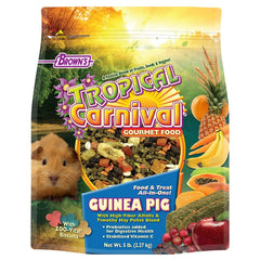 Tropical Carnival Guinea Pig Pellets close-up showing fiber-rich alfalfa and timothy hay for digestion.