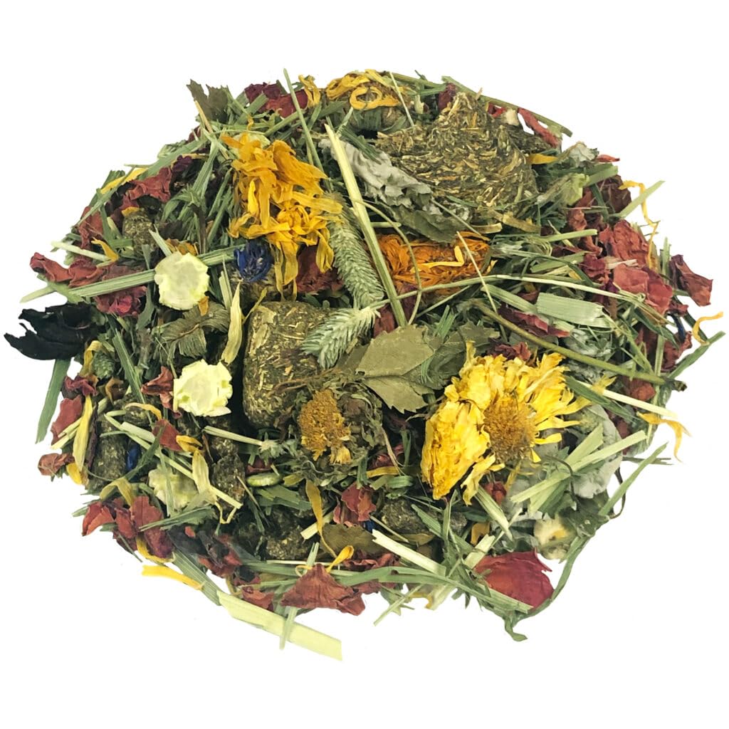 Tropical Carnival high-fiber Timothy hay blend emphasizes natural foraging and gut health.