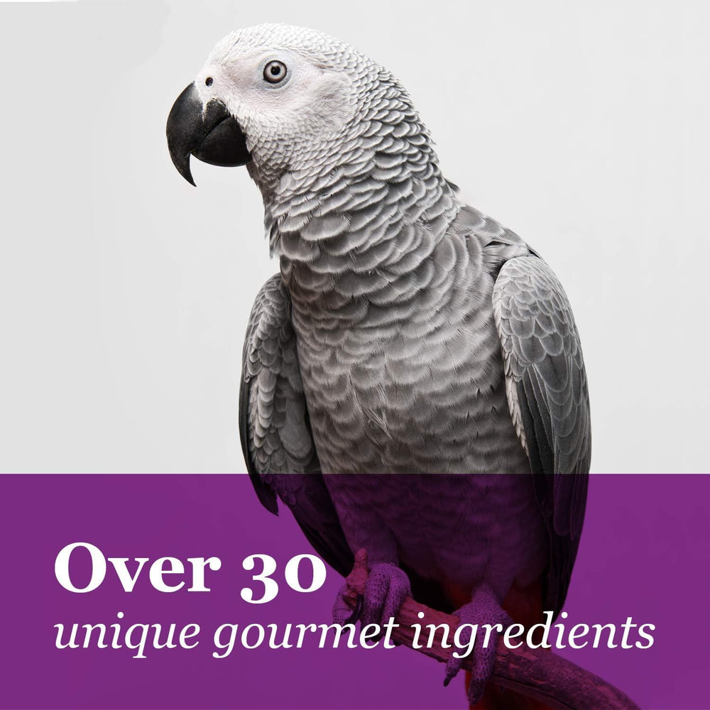 Tropical Carnival macaw-big-bites-nut-chunks highlight crunchy variety to reduce cage boredom