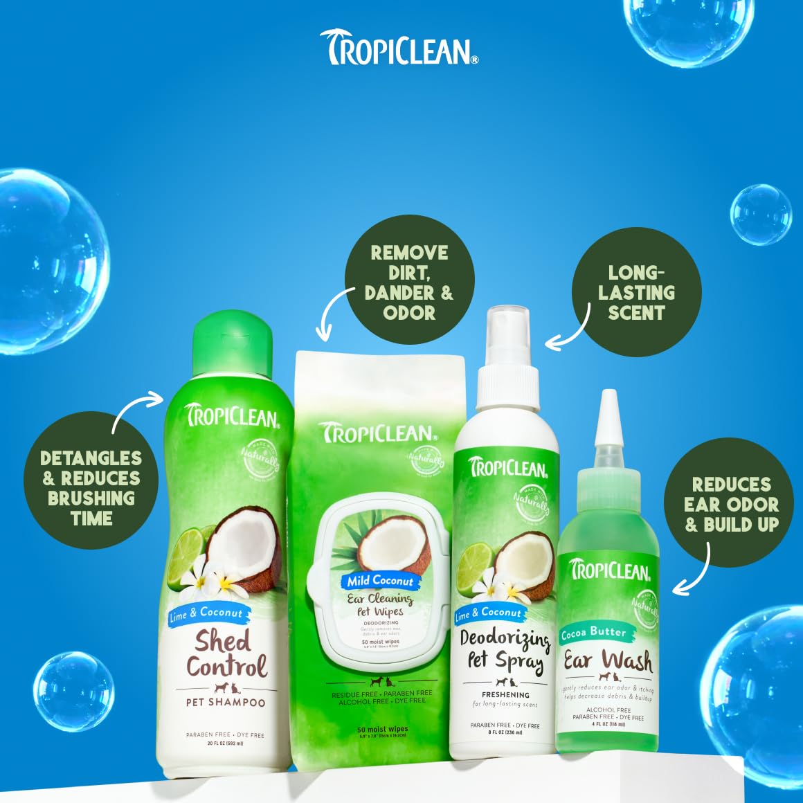 TropiClean bath time routine scene invites comfortable, spa-like grooming at home.