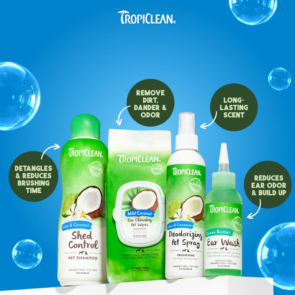 TropiClean bath time routine scene invites comfortable, spa-like grooming at home.