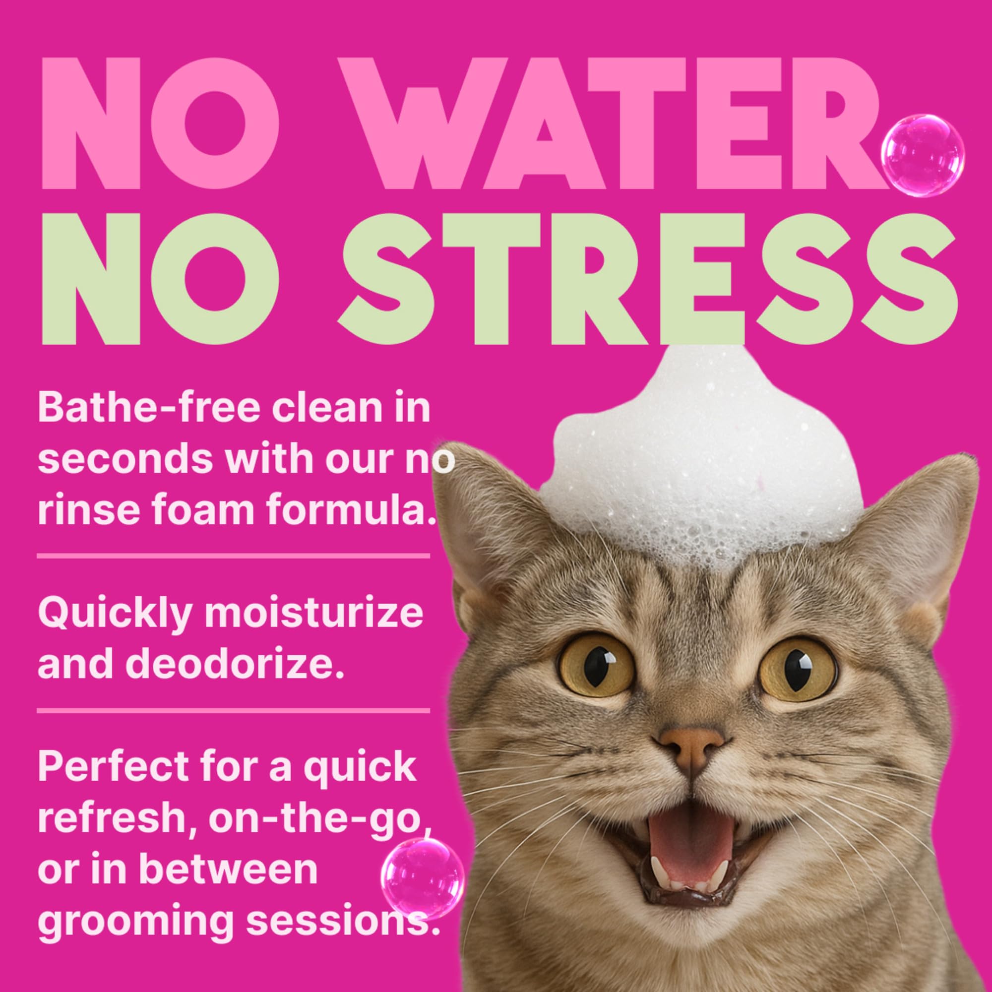 TropiClean Berry & Coconut waterless cat shampoo softly coats fur for a silky feel.