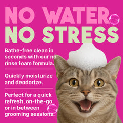 TropiClean Berry & Coconut waterless cat shampoo softly coats fur for a silky feel.