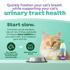TropiClean Fresh Breath Cat Dental Water Additive close-up emphasizes breath freshness