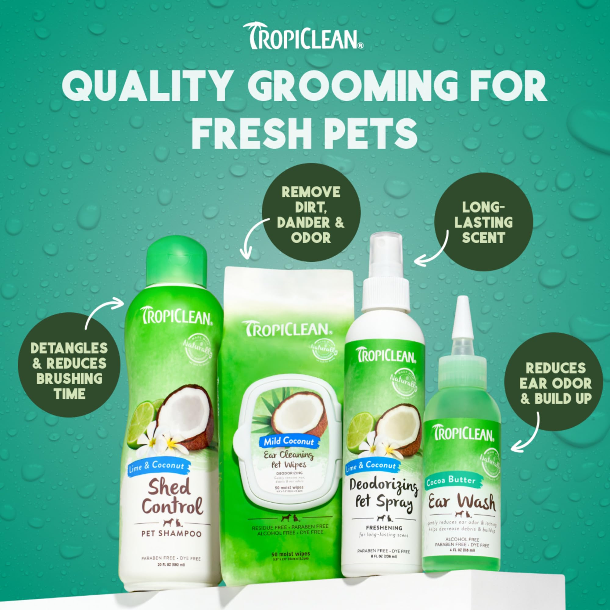 TropiClean cat and dog safe icon promotes versatile pet care.