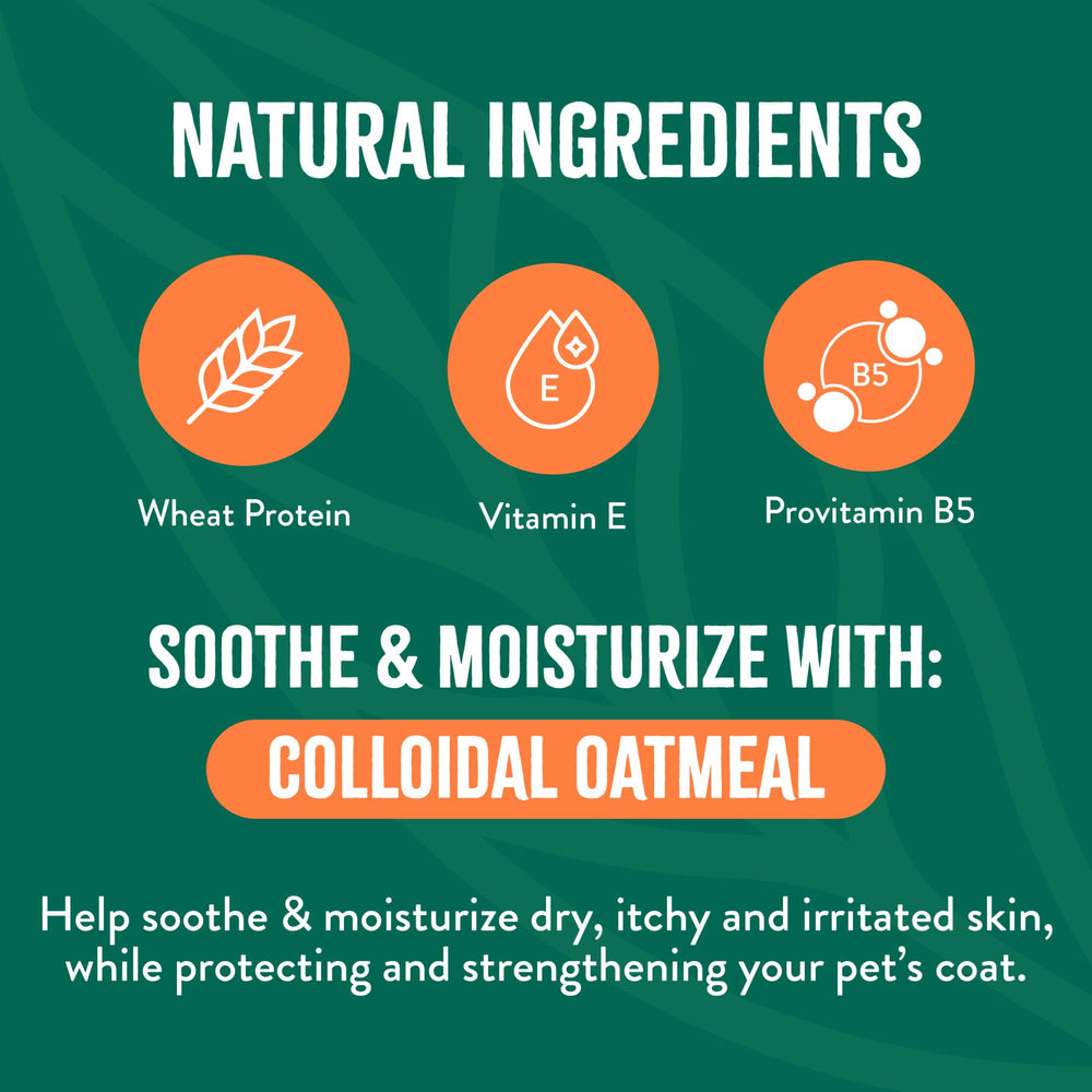 TropiClean colloidal oatmeal soothing formula shown as gentle for inflamed skin.