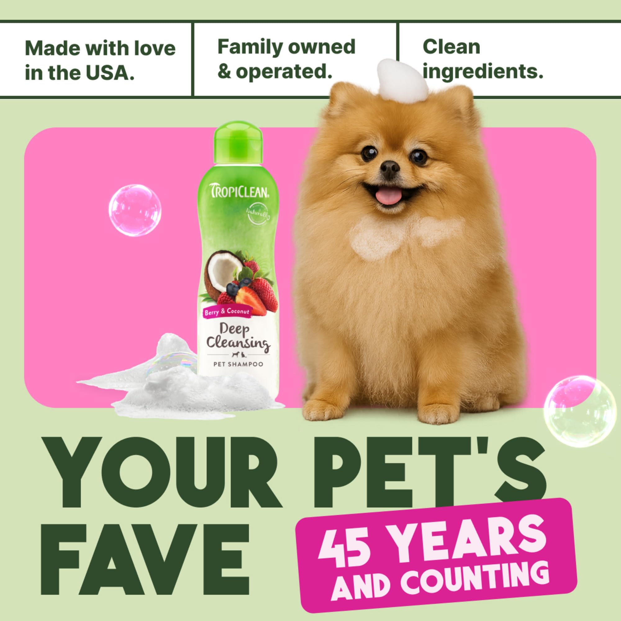 TropiClean USA-made label highlights domestically produced, high-quality pet care.