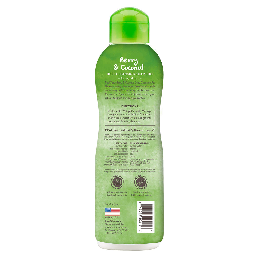 TropiClean shampoo foam lather shown for easy grooming sessions.