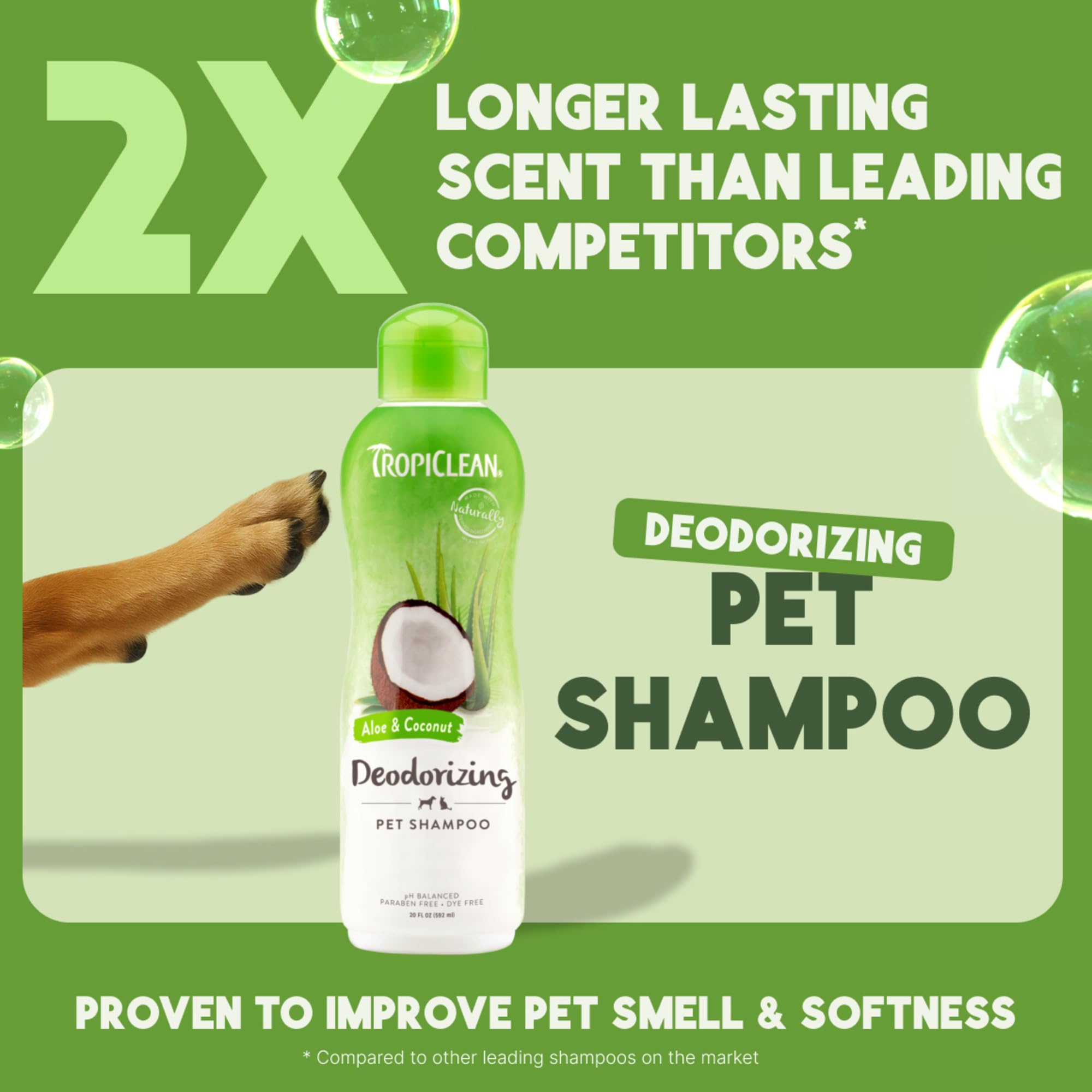 TropiClean deodorizing dog shampoo foam forming on coat for refreshed, cleaner smell.