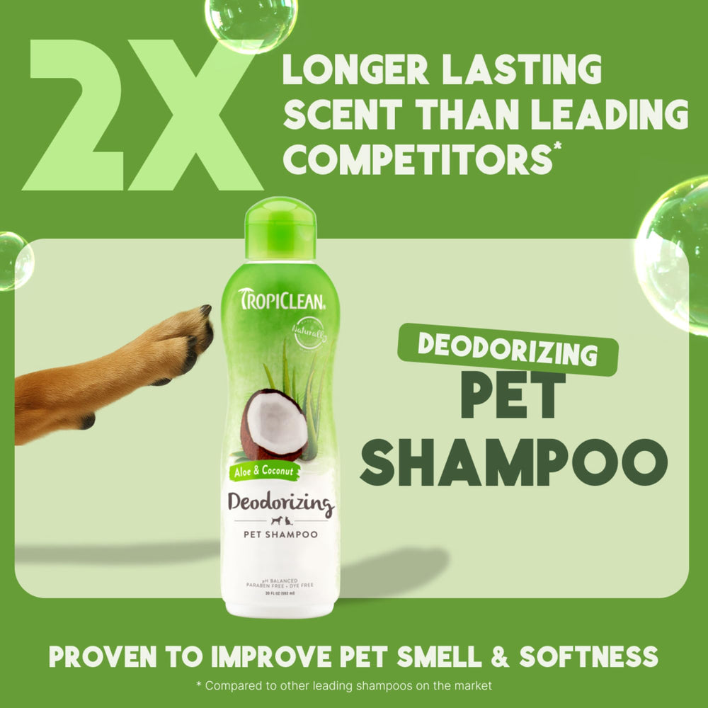 TropiClean deodorizing dog shampoo foam forming on coat for refreshed, cleaner smell.