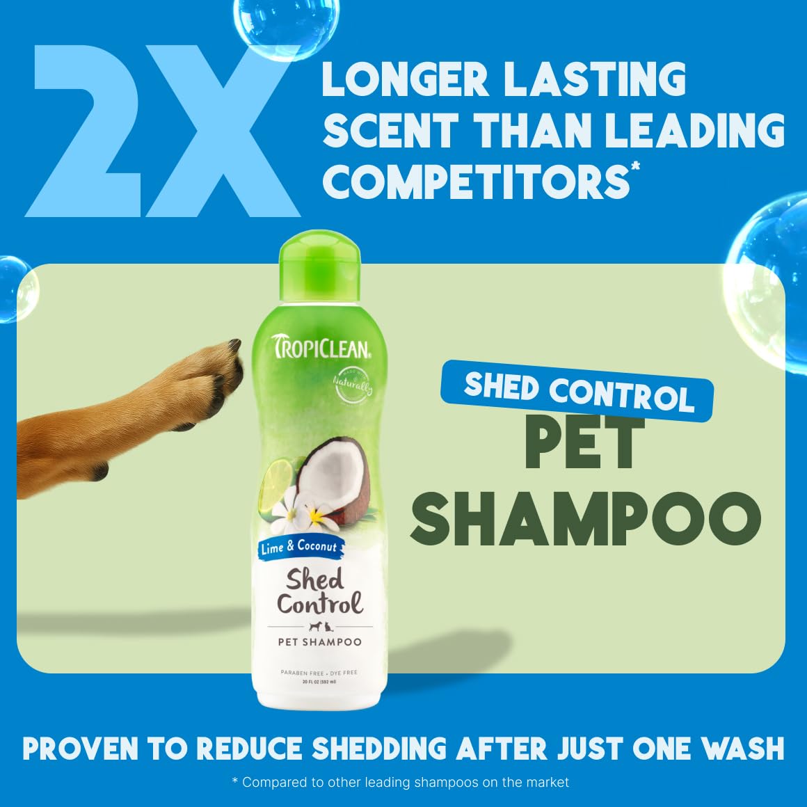 TropiClean deshedding conditioner bottle supports detangling and silky coat after washing.
