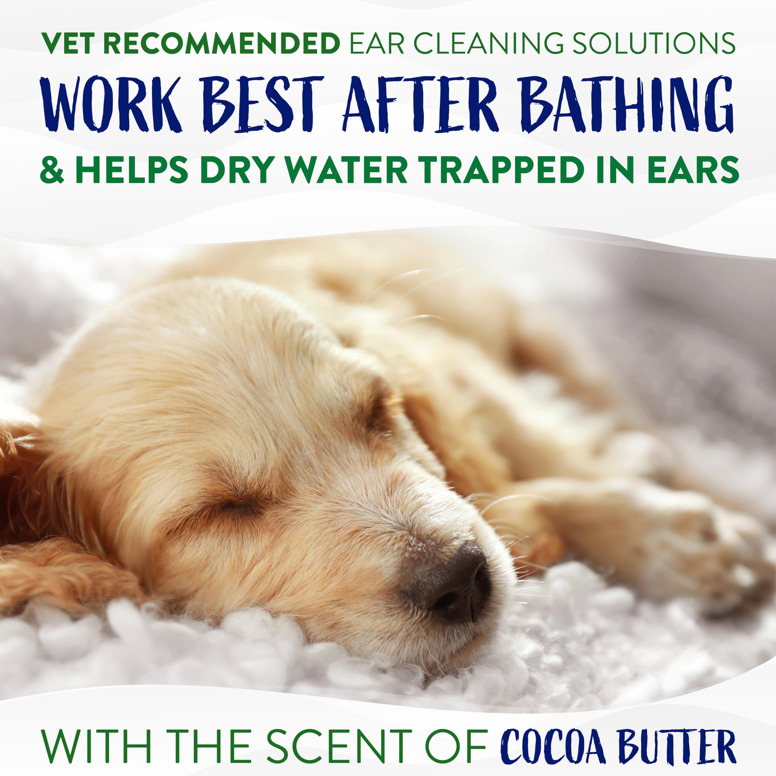 TropiClean dog ear cleaner application massage shows soothing routine for itchy ears.