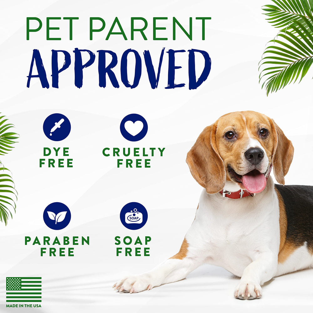 TropiClean dog ear cleaner close-up ingredients oats soothe irritated skin.