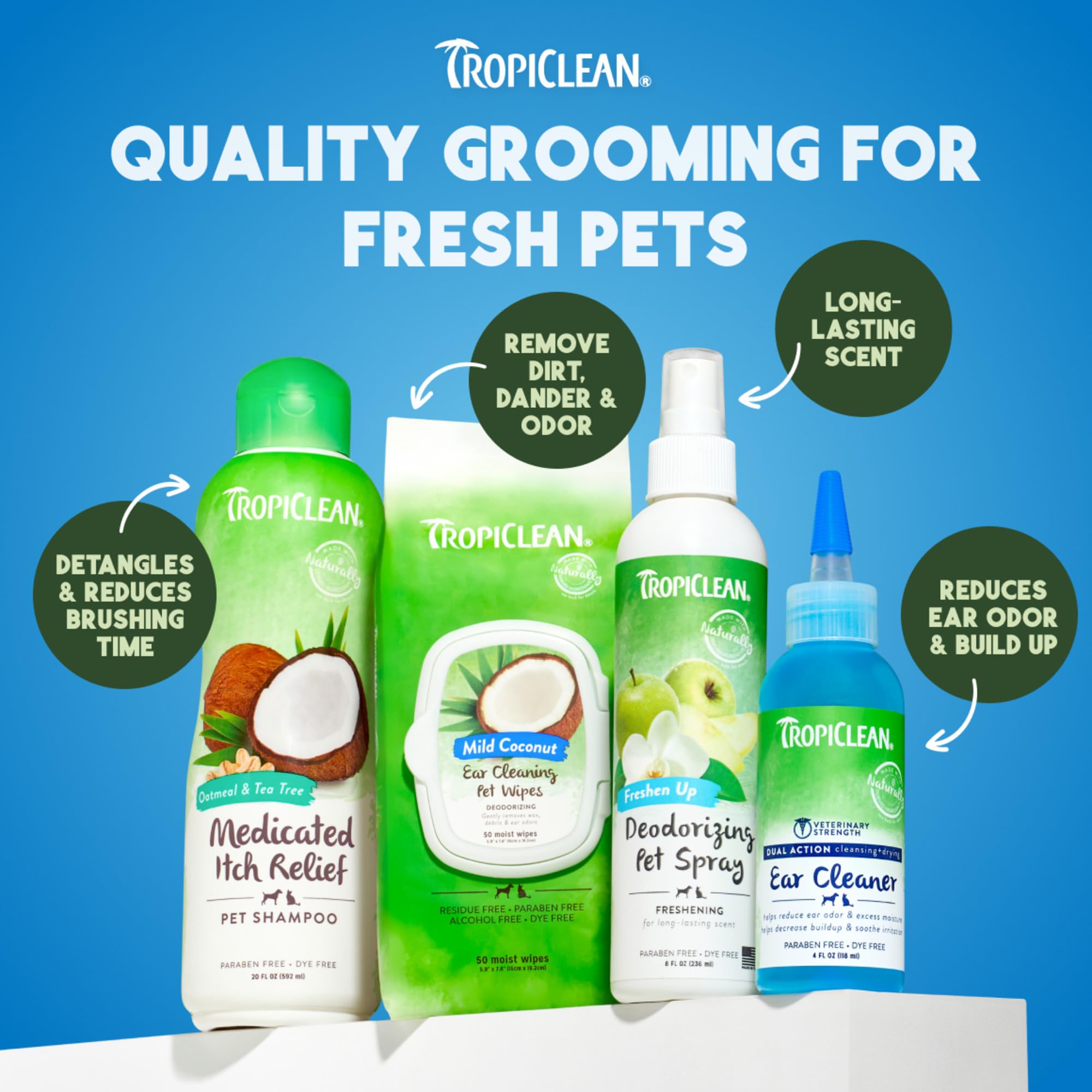 TropiClean dog ear wipes—odor control and gentle cleansing.