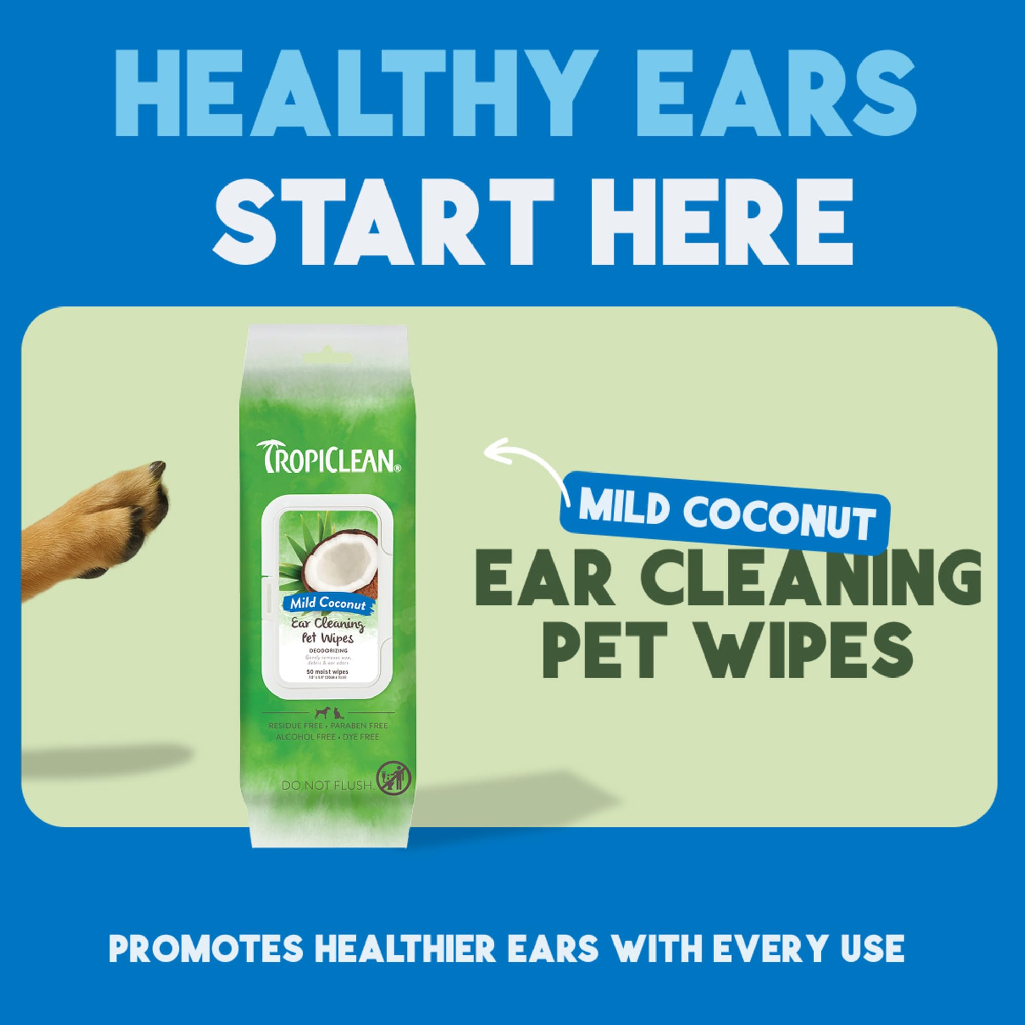 TropiClean dog ear wipes in use—removes wax and debris gently.