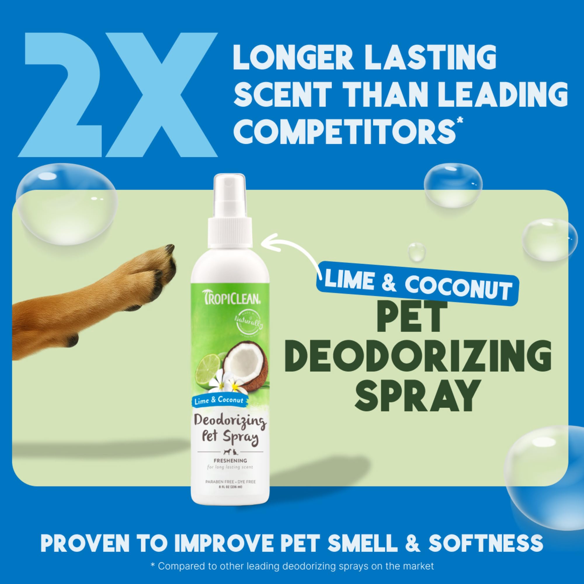 TropiClean dog perfume spray demonstrates easy mist for quick refresh.