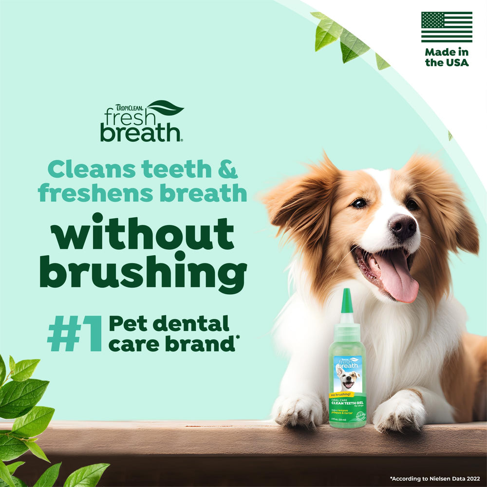 TropiClean dog teeth-cleaning-application demonstrates simple gel placement for oral freshness