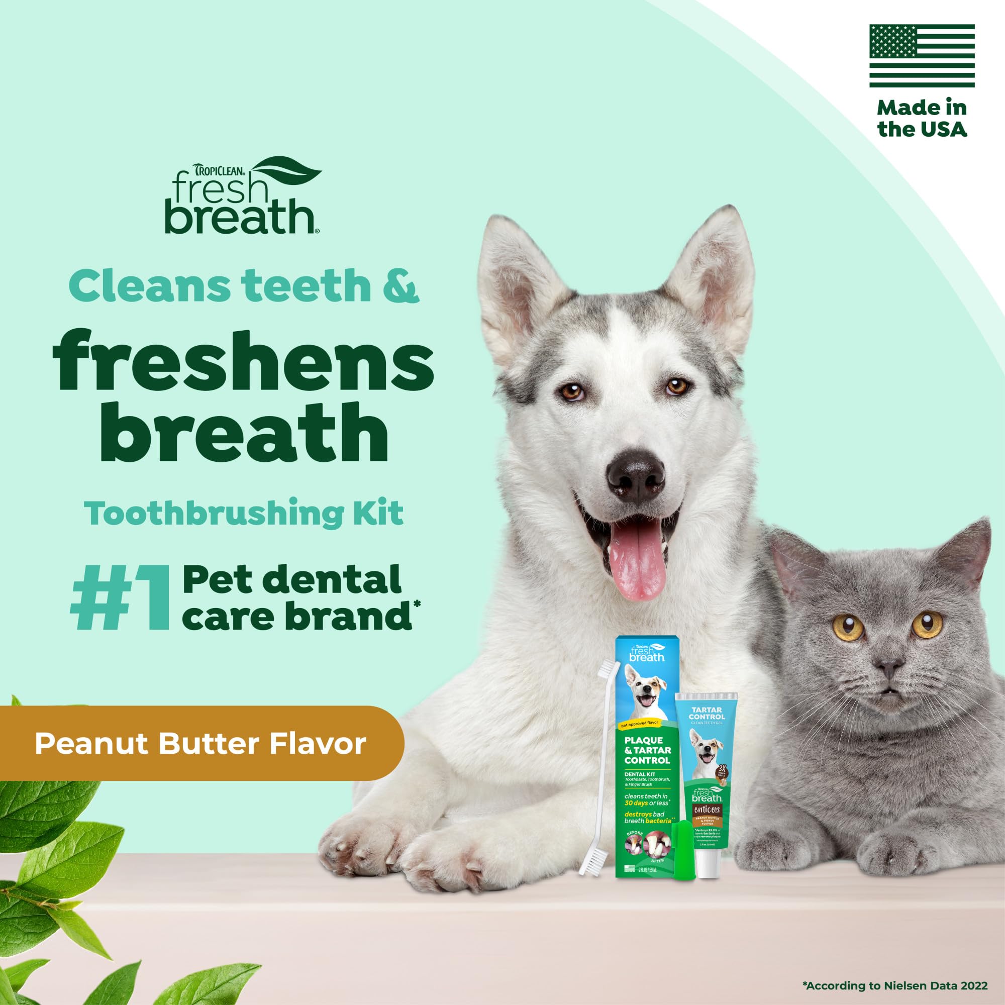 TropiClean double-sided dog toothbrush ready for brushing