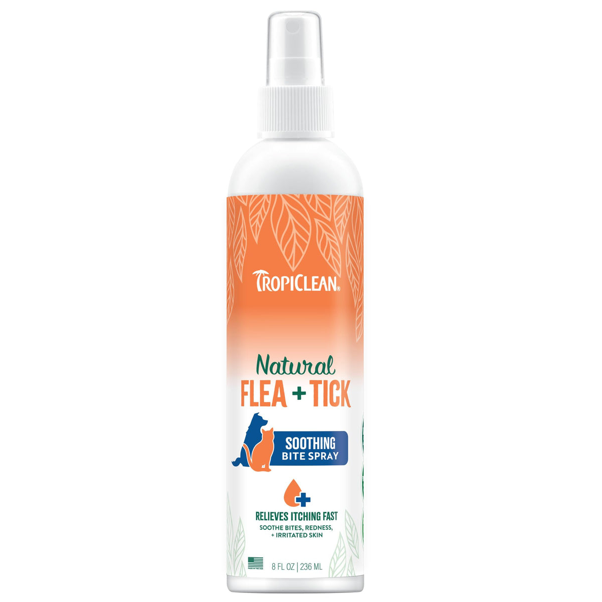 TropiClean flea-tick bite relief spray bottle for pets supports quick itching relief.