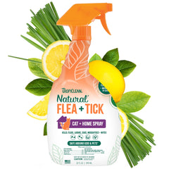 TropiClean flea-tick spray bottle for cats, safe pest control by contact