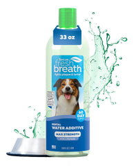 TropiClean Fresh Breath bottle closeup for improved dog breath and teeth care