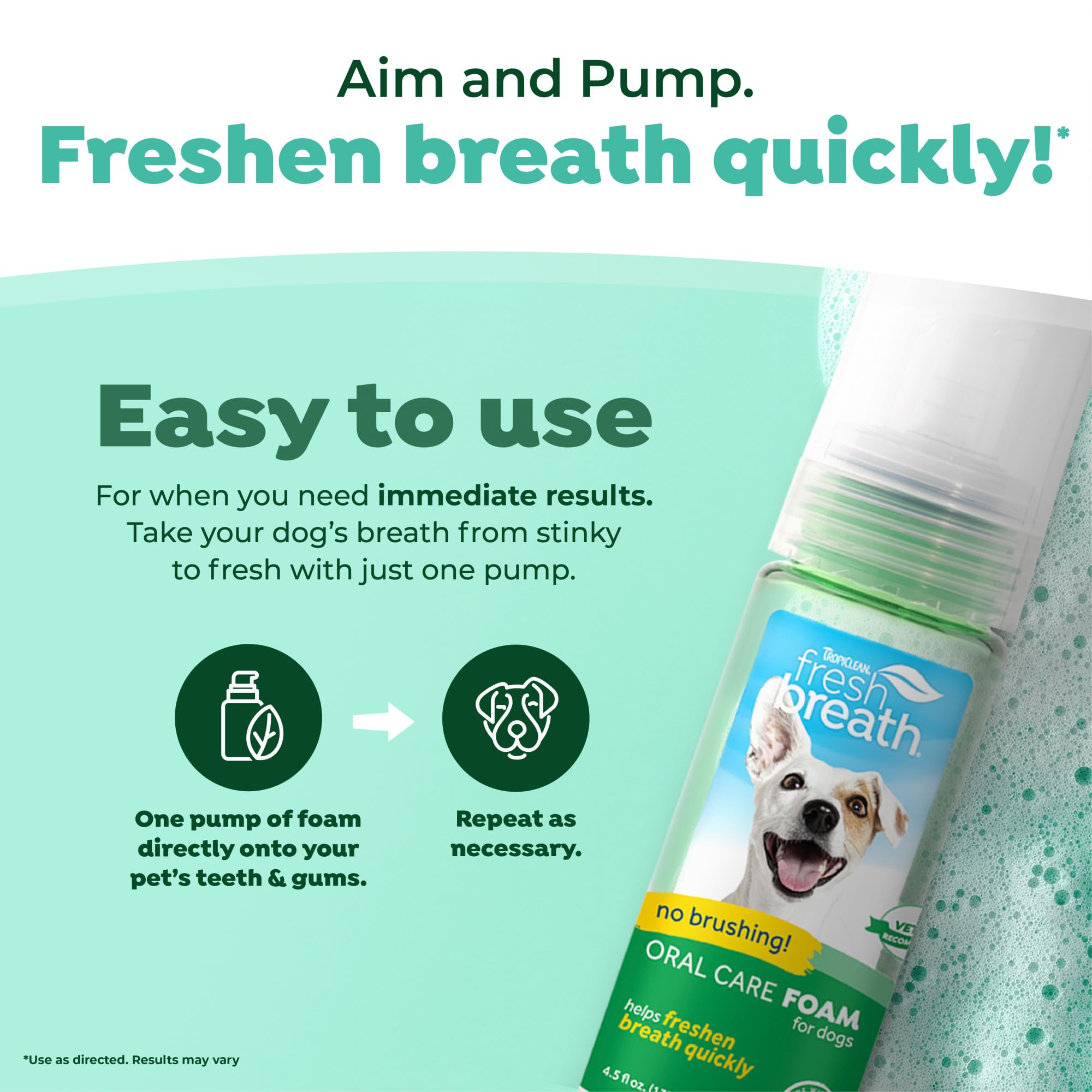 TropiClean Fresh Breath Foam Ingredients Panel — naturally derived formula