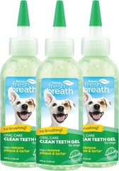 TropiClean Fresh Breath gel for dogs in a 4oz triple-pack supports daily dental care.