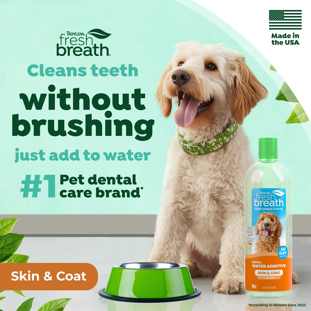 Dog mouthcare with TropiClean water additive highlights seamless integration into routine