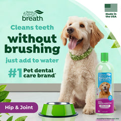TropiClean Fresh Breath Water Additive dog smile suggests improved breath during playtime.