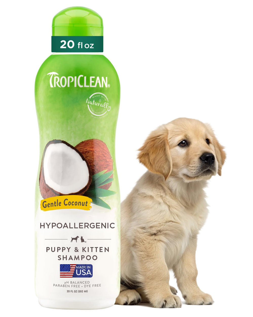 TropiClean Gentle Puppy Shampoo bottle shows hypoallergenic cleanse for sensitive skin