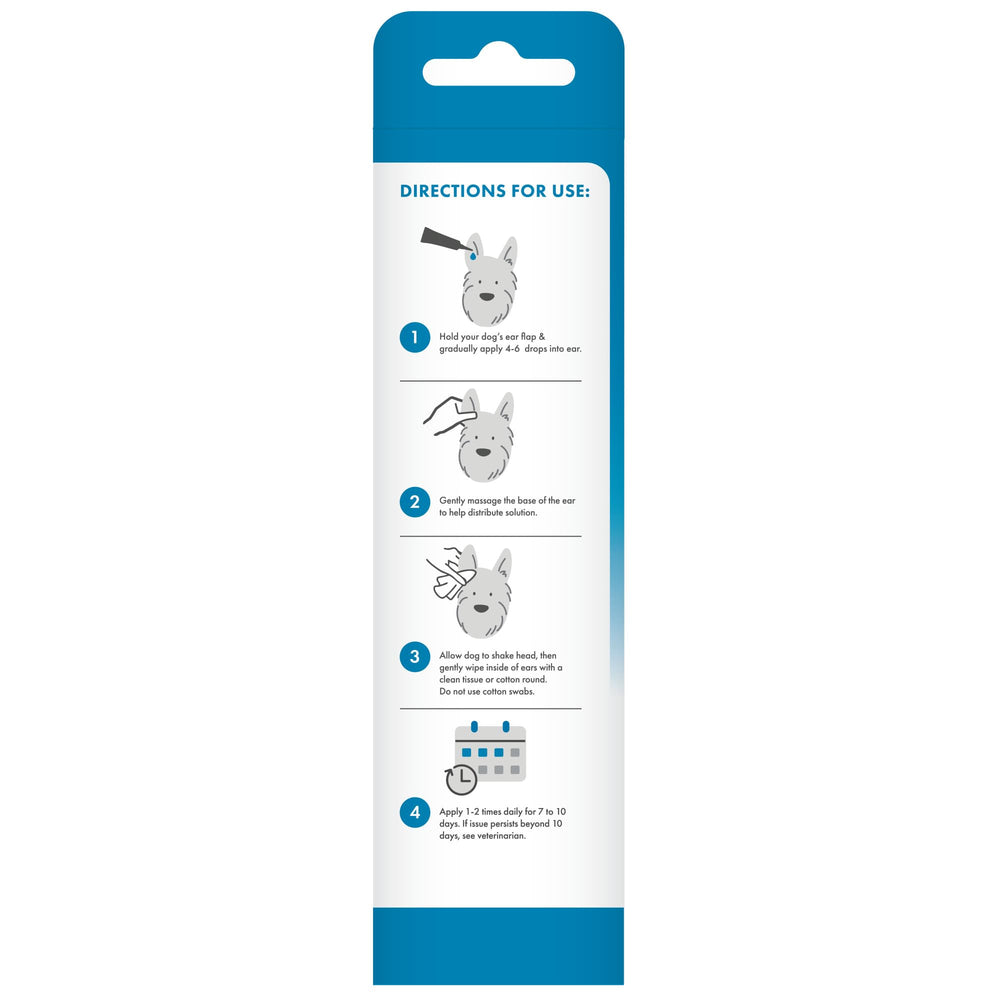 Hypoallergenic and alcohol-free TropiClean HomeVet ear drops formula.