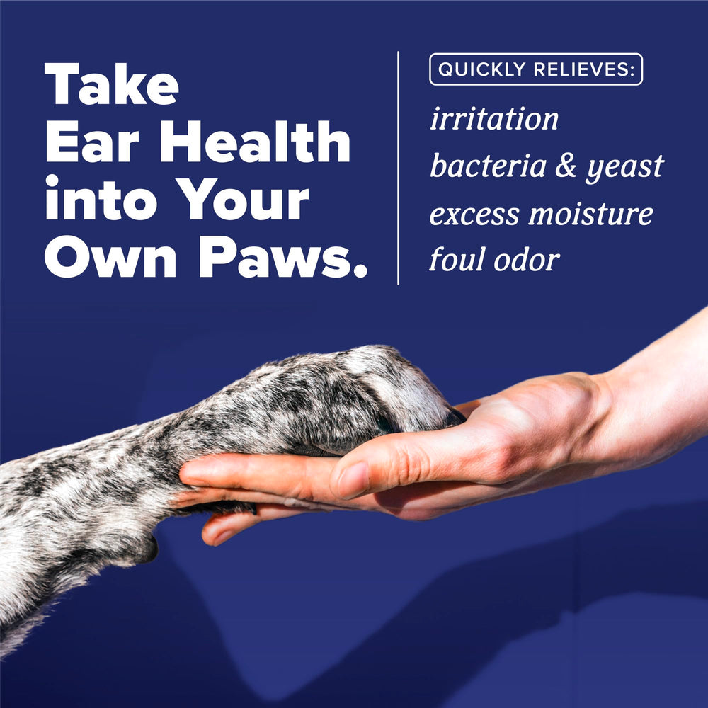 Label highlights ingredients and usage guidance for TropiClean HomeVet ear drops.