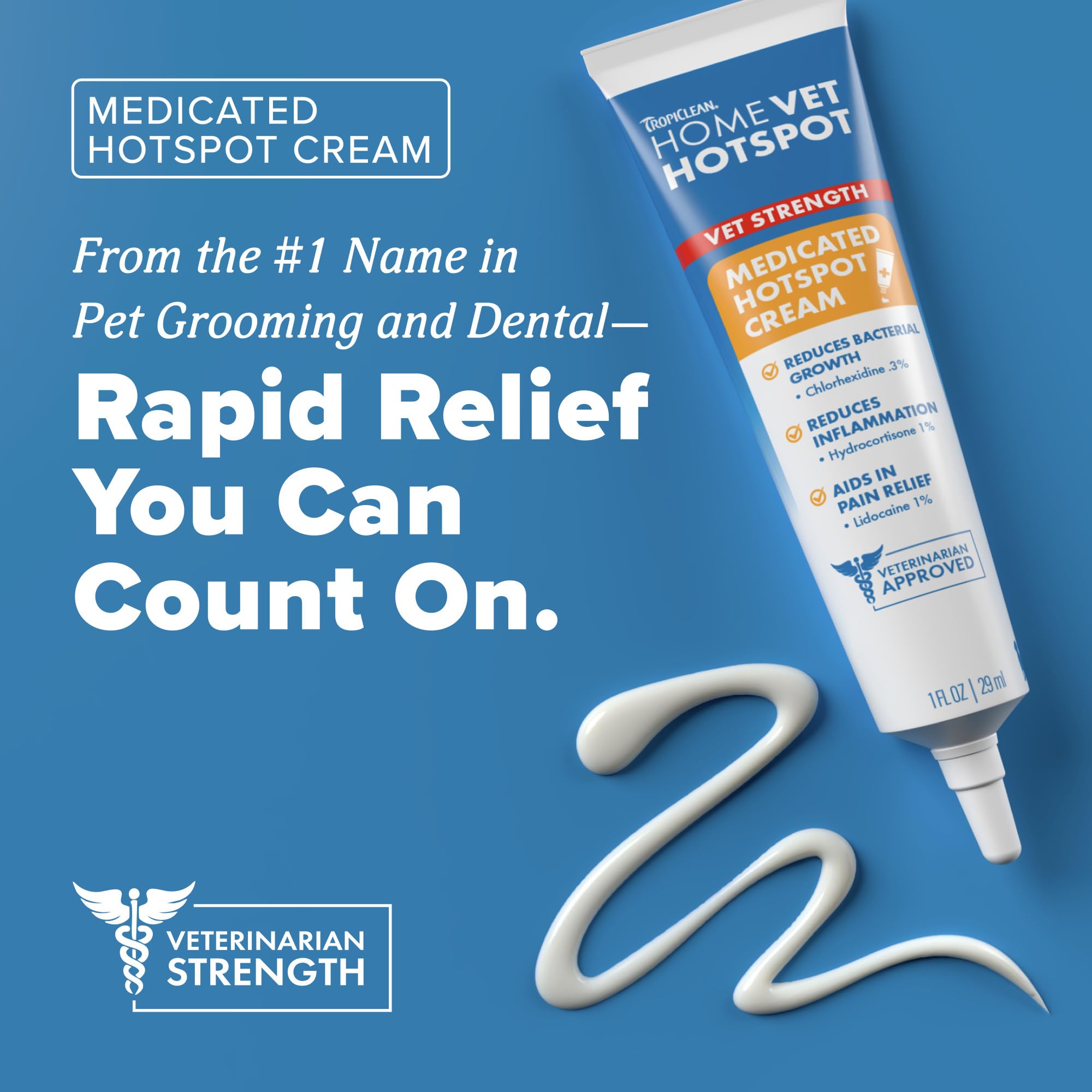 TropiClean HomeVet Medicated Cream label highlighting key ingredients.